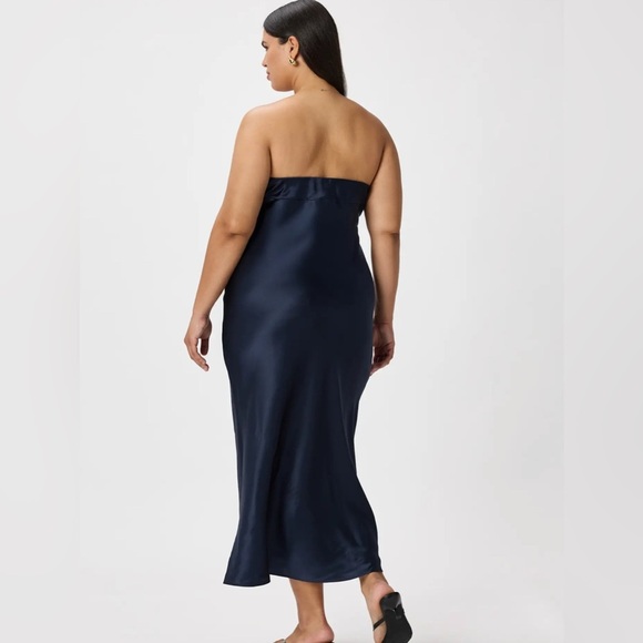 Quince Midnight Blue 100% Washable Silk Strapless Midi Dress – NWT – Size L - Picture 14 of 15